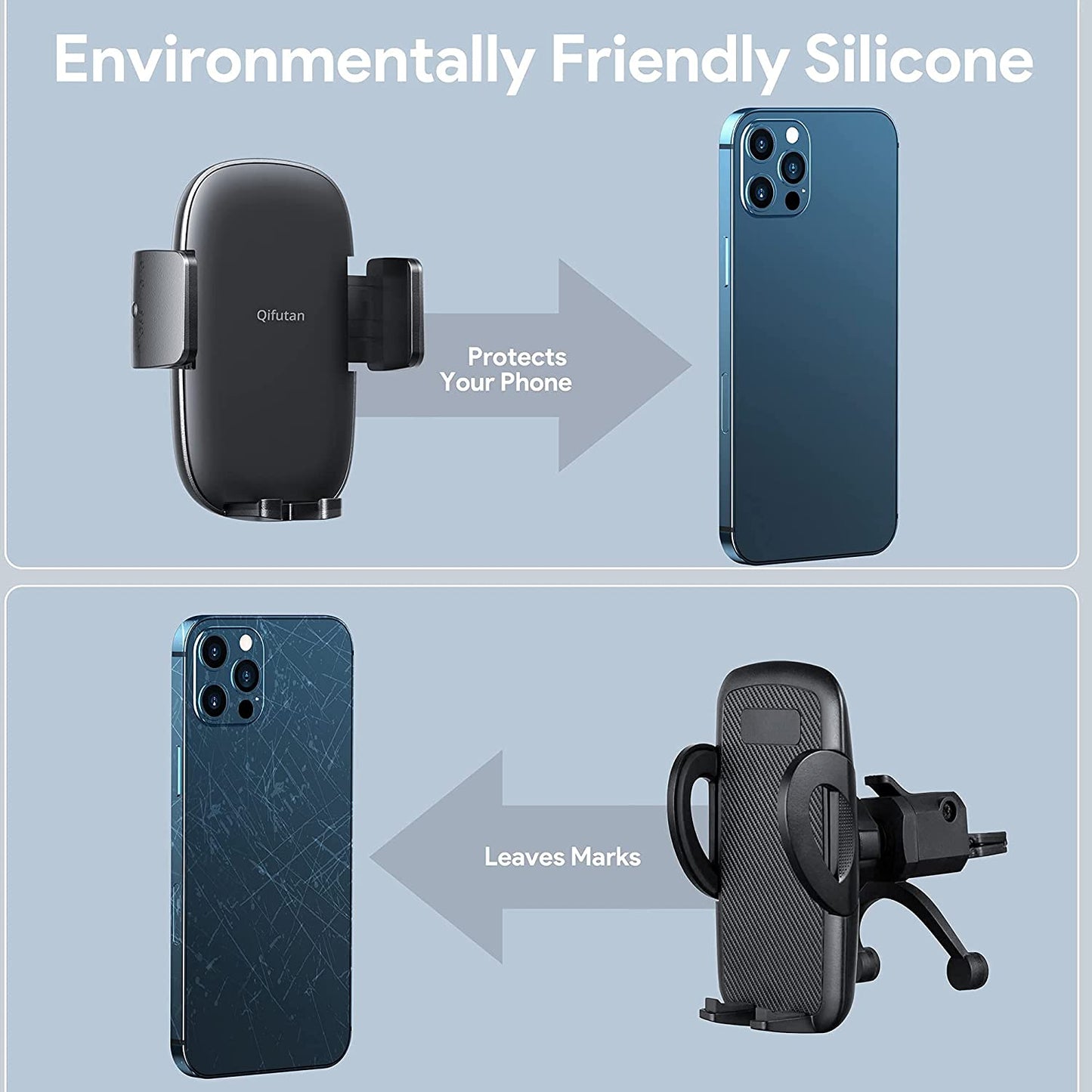 QIFUTAN Cell Phone Holder for Car Phone Mount Long Arm Dashboard Windshield Car Phone Holder Strong Suction Anti-Shake Stabilizer iPhone Car Holder Compatible with All iPhone Android Smartphone