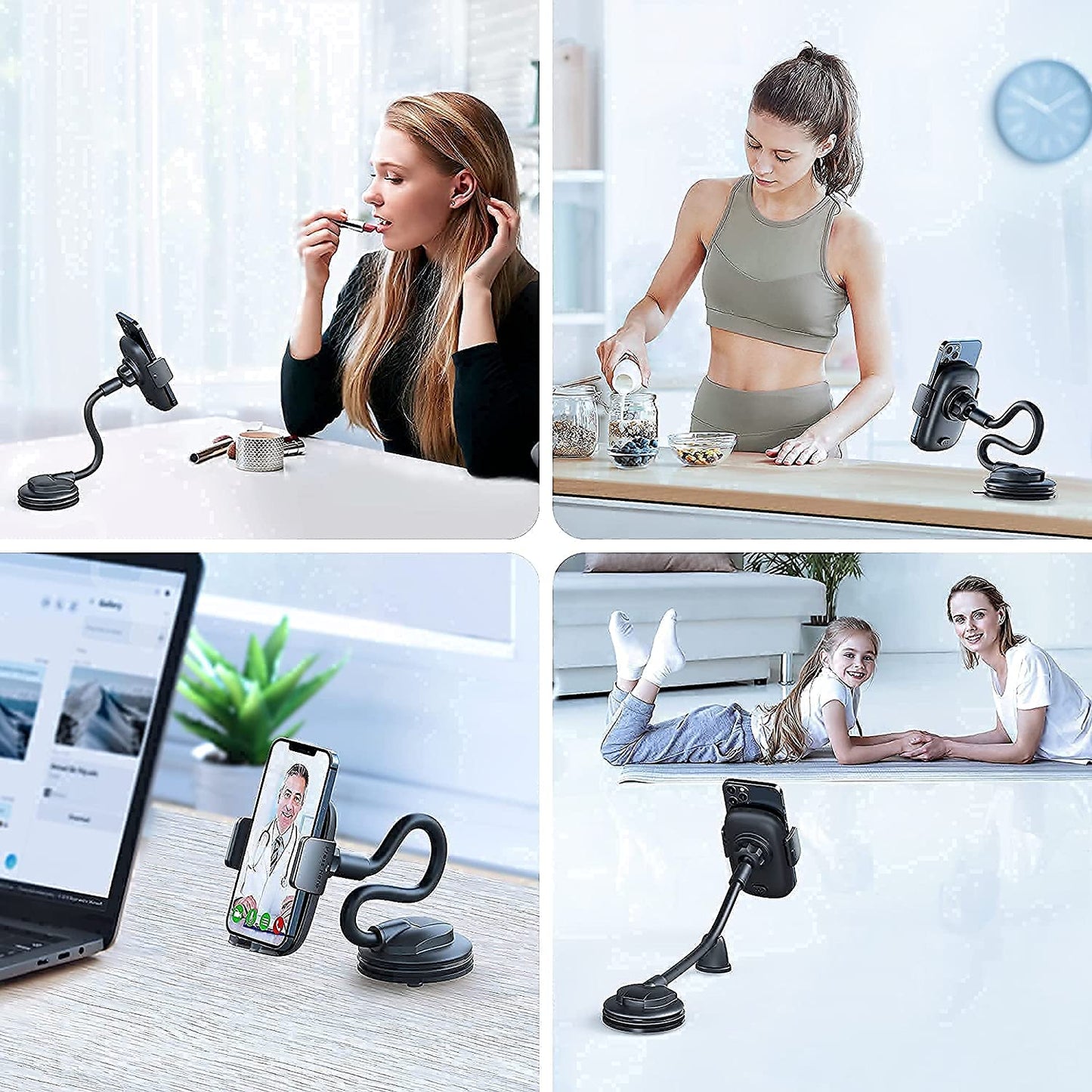 QIFUTAN Cell Phone Holder for Car Phone Mount Long Arm Dashboard Windshield Car Phone Holder Strong Suction Anti-Shake Stabilizer iPhone Car Holder Compatible with All iPhone Android Smartphone