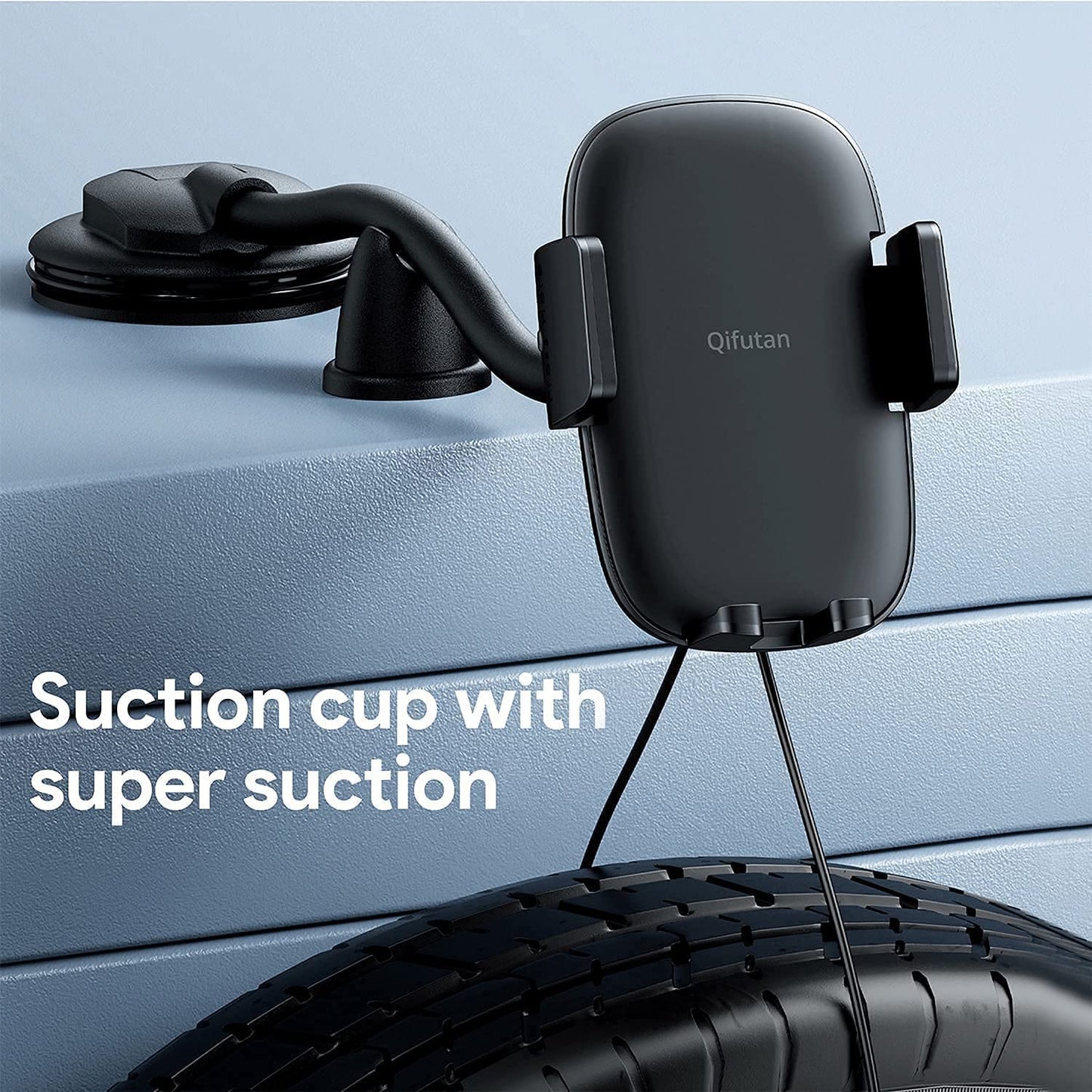 QIFUTAN Cell Phone Holder for Car Phone Mount Long Arm Dashboard Windshield Car Phone Holder Strong Suction Anti-Shake Stabilizer iPhone Car Holder Compatible with All iPhone Android Smartphone