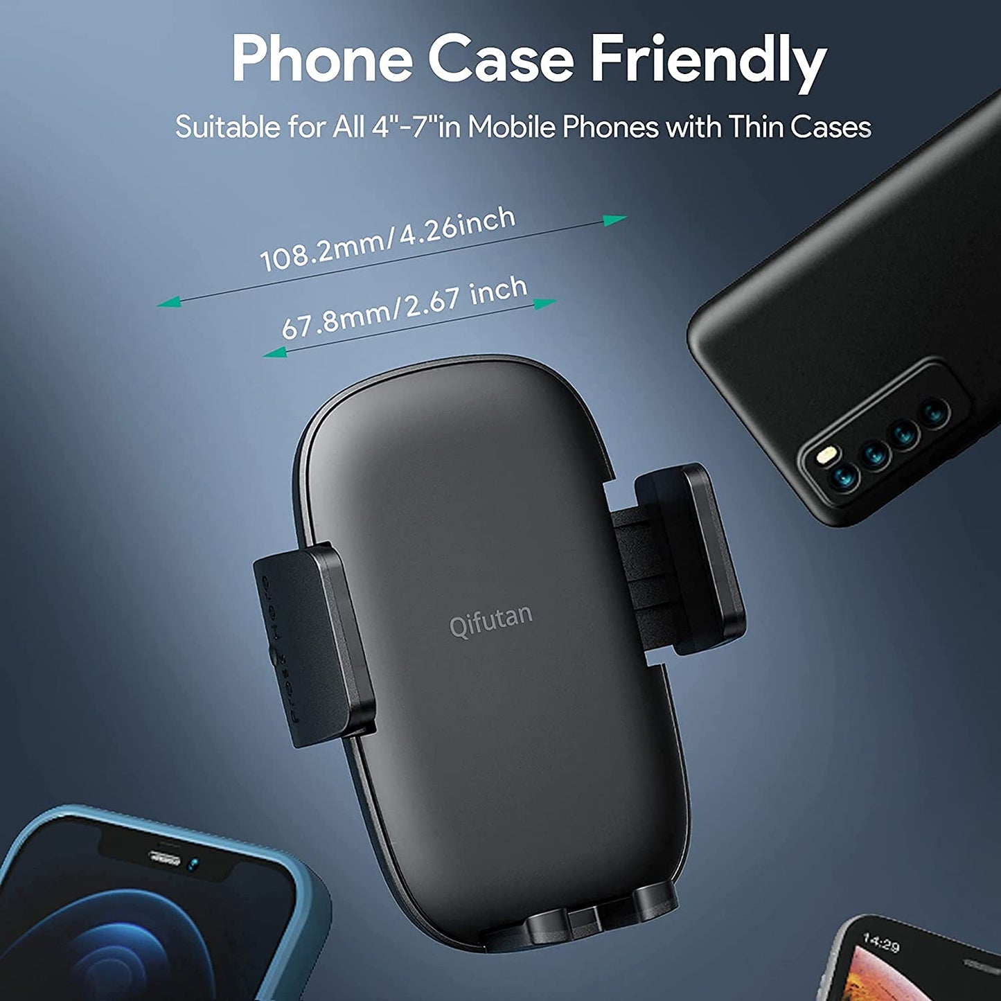 QIFUTAN Cell Phone Holder for Car Phone Mount Long Arm Dashboard Windshield Car Phone Holder Strong Suction Anti-Shake Stabilizer iPhone Car Holder Compatible with All iPhone Android Smartphone