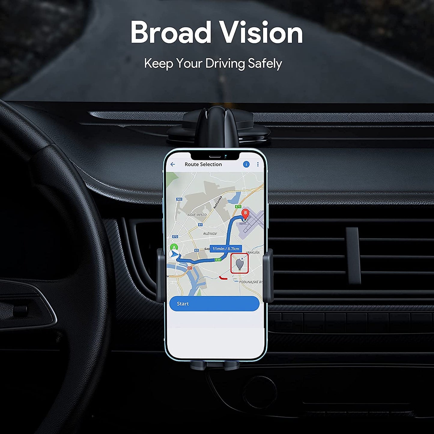 QIFUTAN Cell Phone Holder for Car Phone Mount Long Arm Dashboard Windshield Car Phone Holder Strong Suction Anti-Shake Stabilizer iPhone Car Holder Compatible with All iPhone Android Smartphone